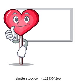 Thumbs up with board heart lollipop character cartoon