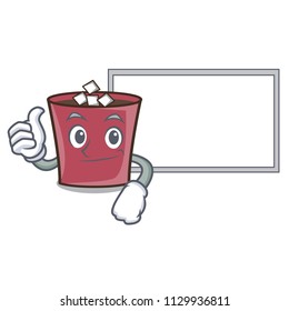 Thumbs up with board hot chocolate character cartoon