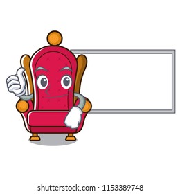 Thumbs up with board king throne character cartoon