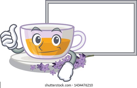 Thumbs up with board lavender tea in the mascot shape