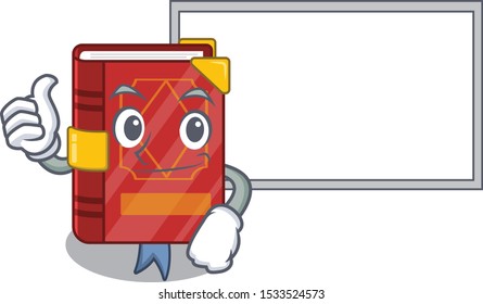 Thumbs up with board magic spell book in the cartoon