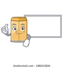 Thumbs up with board mailer envelope in the character shape