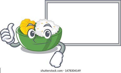 Thumbs up with board mango sticky rice isolated the character