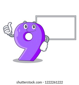 Thumbs up with board mock interior font number on cartoon