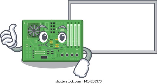 Thumbs up with board motherboard isolated with in the characater