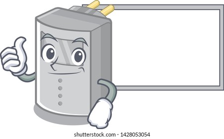 Thumbs up with board motion sensor attached to cartoon wall