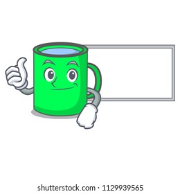 Thumbs up with board mug character cartoon style