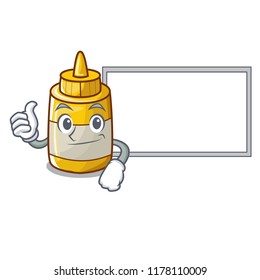 Thumbs up with board mustard bottle container cartoon with no label