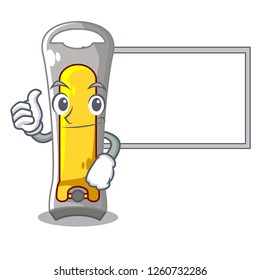Thumbs up with board nail cutter shape on a cartoon
