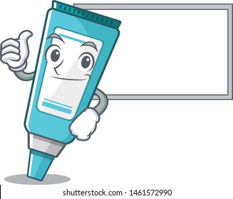 Thumbs up with board ointment placed in the cartoon sink