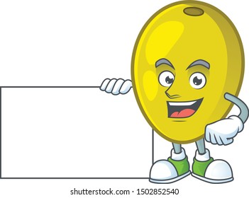 Thumbs up with board olive cartoon mascot for ingredient herbal