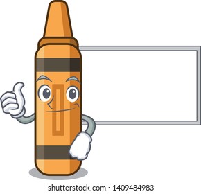 Thumbs up  board orange crayon mascot 