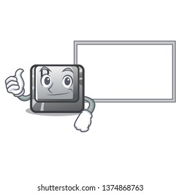 Thumbs up with board P button installed on cartoon computer