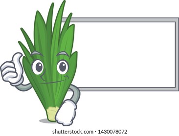 Thumbs up with board pandan leaves isolated in the cartoon