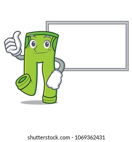 Thumbs up with board pants character cartoon style vector illustration