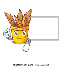 Thumbs up with board pencil pot shape on the cartoon