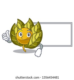 Thumbs up with board physalis fruit in a cartoon bowl