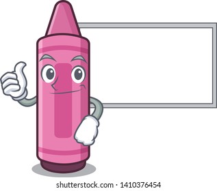 Thumbs up with board pink crayon isolated in the mascot