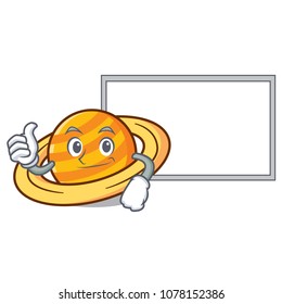 Thumbs up with board planet saturnus character cartoon
