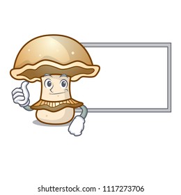 Thumbs up with board portobello mushroom character cartoon