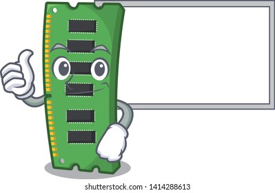 Thumbs up with board RAM memory card isolated in cartoon