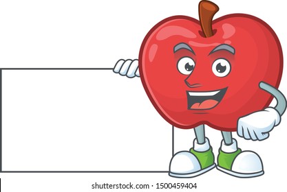 Thumbs up with board red apple cartoon mascot, character cute