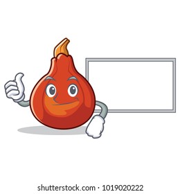 Thumbs up with board red kuri squash character cartoon