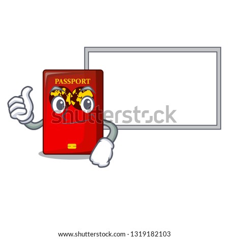 Thumbs up with board red passport in the character shape