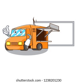 Thumbs up with board rendering cartoon of food truck shape