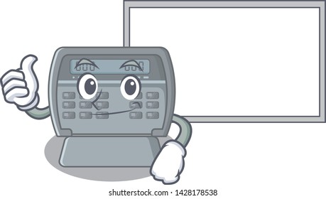 Thumbs up with board security alarm isolated in the cartoon