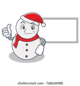 Thumbs up with board snowman character cartoon style