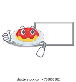Thumbs up with board spaghetti character cartoon style
