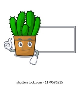 Thumbs up with board spurge cactus in a flowerpot cartoon