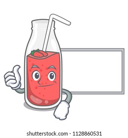 Thumbs up with board strawberry smoothie character cartoon