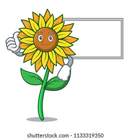 Thumbs up with board sunflower character cartoon style