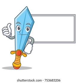 Thumbs up with board sword character cartoon style vector illustration