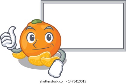 Thumbs up with board tangerine fruit slices on character plate
