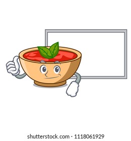 Thumbs up with board tomato soup character cartoon