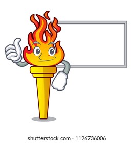 Thumbs up with board torch character cartoon style