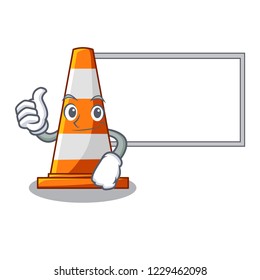 Thumbs up with board traffic cone on road cartoon shape