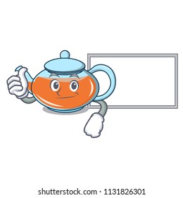 Thumbs up with board transparent teapot character cartoon