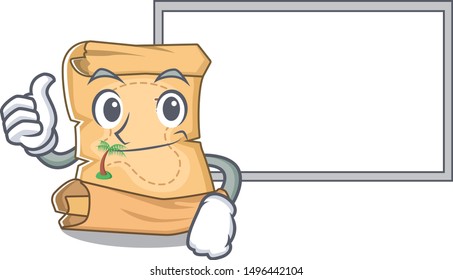 Thumbs up with board treasure map in the character shape