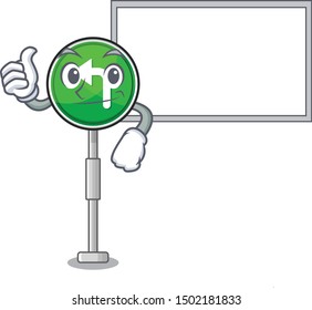 Thumbs up with board turn left isolated with the cartoon