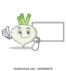 Thumbs up with board turnip character cartoon style