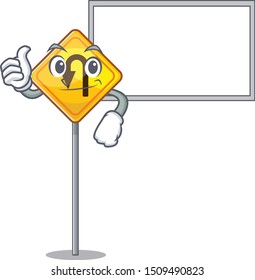 Thumbs up with board u turn sign on edge road cartoon