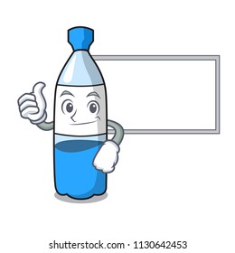 Thumbs up with board water bottle character cartoon vector illustration