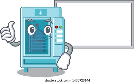 Thumbs up with board water vending machine in mascot shape