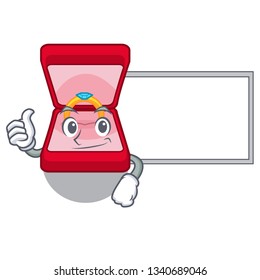 Thumbs up with board wedding ring box in cartoon shape
