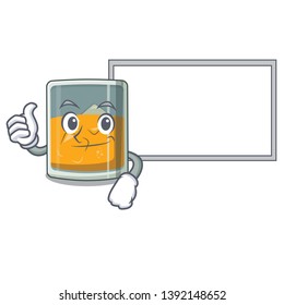Thumbs up with board whiskey the in a cartoon glass