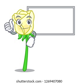 Thumbs up with board white rose in the shape cartoon